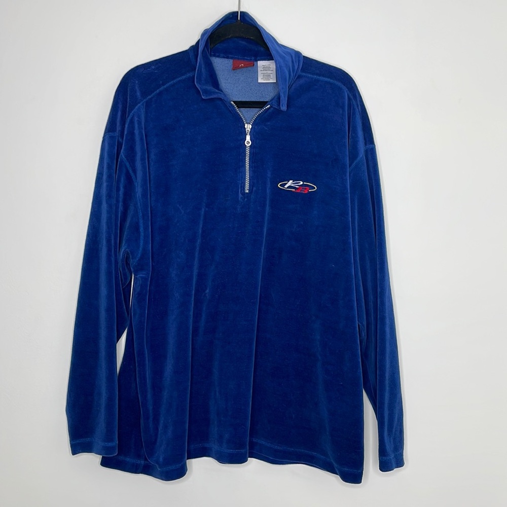 Vintage Retro Blues Half-Zip Fleece Pullover Size Large